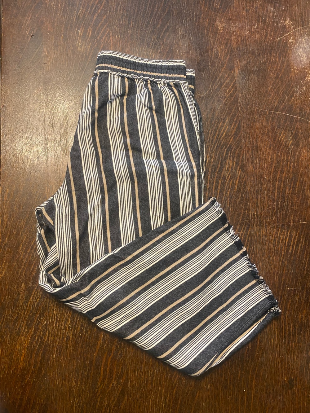 Alfred Dunner Black, White & Tan Striped Cropped Pants